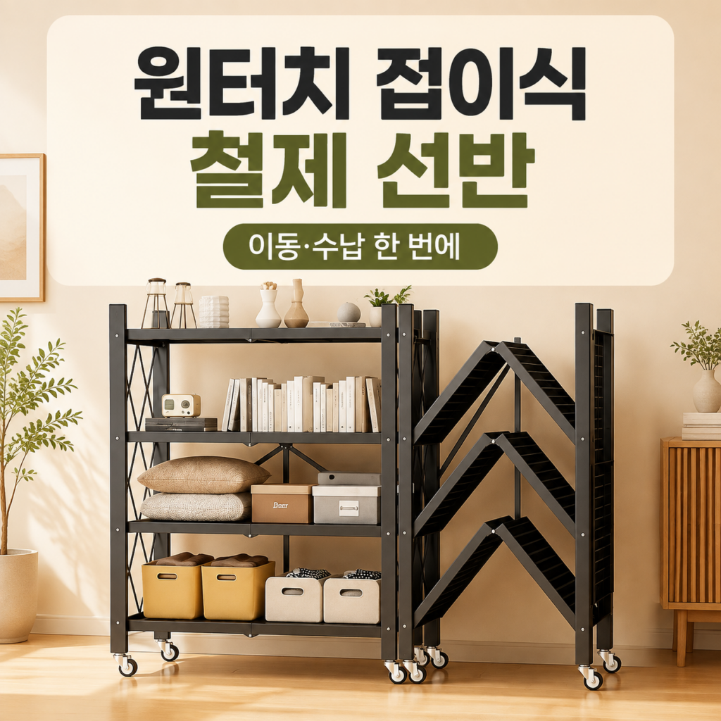 오브민 접이식 철제 선반｜펼치기만 하면 수납공간 원터치로 완성 제품 이미지