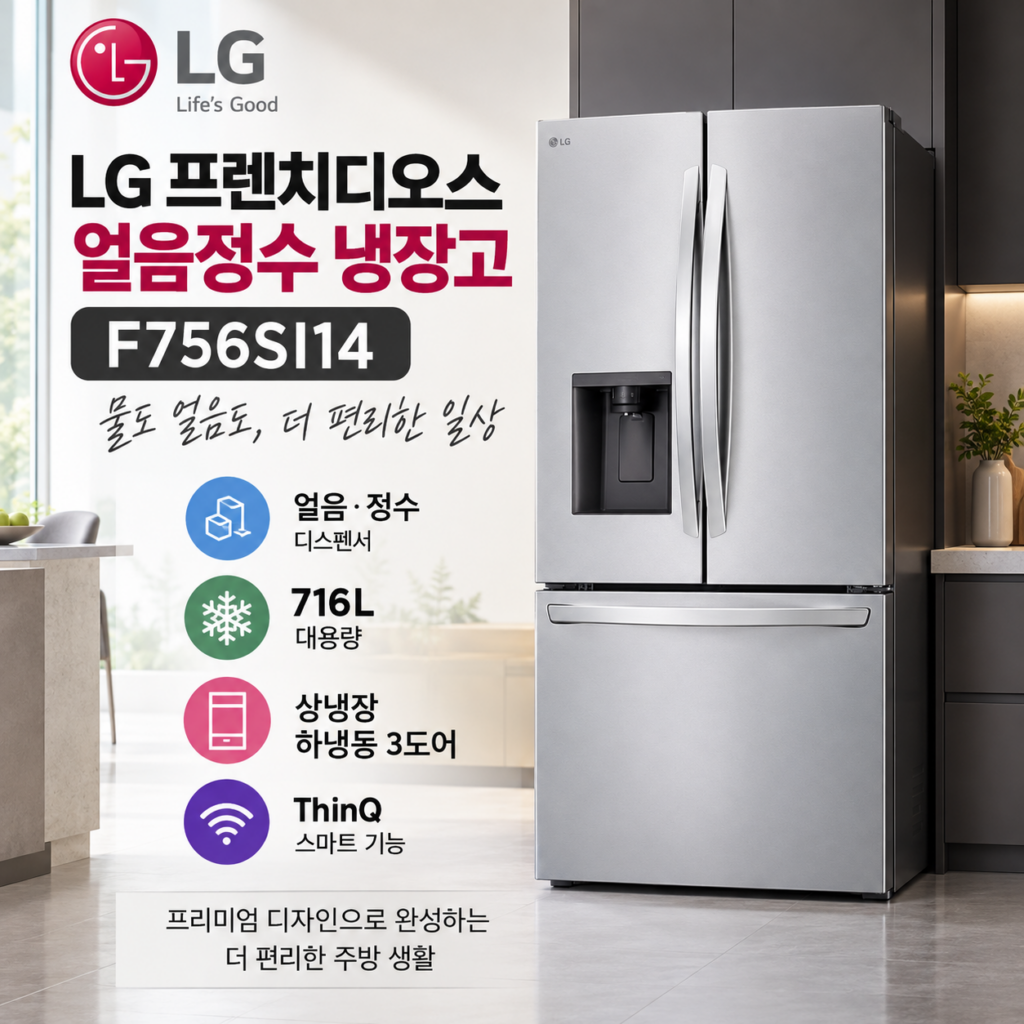 LG 프렌치디오스 얼음정수 냉장고 F756SI14｜716L 대용량에 정수·제빙까지 한 번에 제품 이미지