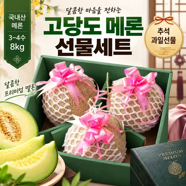 고당도 메론 선물세트 8kg 3~4수 14.4Brix｜ 국내산 멜론으로 준비하는 추석 과일선물 맘까페 추천