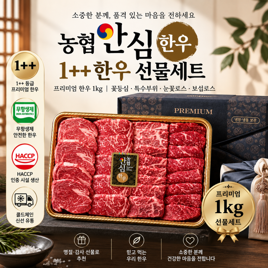농협안심한우 1++ 꽃등심 한우선물세트 1kg｜명절 부모님 선물로 좋은 프리미엄 소고기 제품 이미지